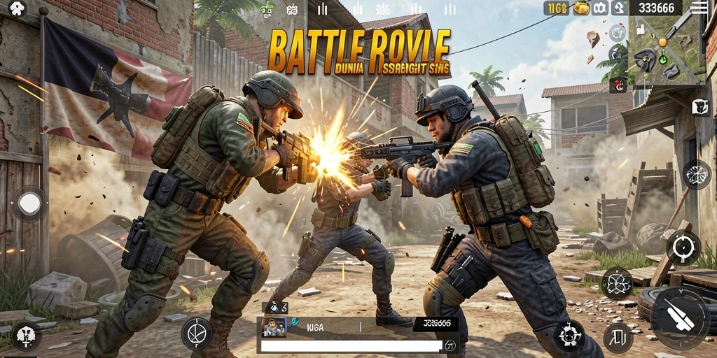 Gameplay mendebarkan dalam pertempuran Battle Royale di 333666.