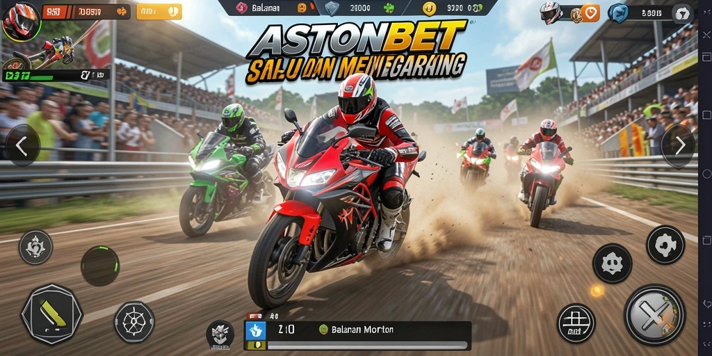 Tampilan gameplay menegangkan dari balapan motor di ASTONBET.