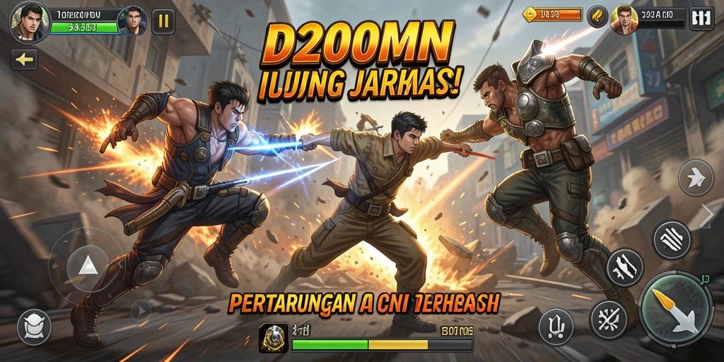 Tampilan utama D200M menampilkan aksi pertarungan yang intens dan mendebarkan.