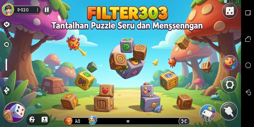 Screenshot FILTER303 menampilkan pemain menyelesaikan puzzle yang penuh warna.