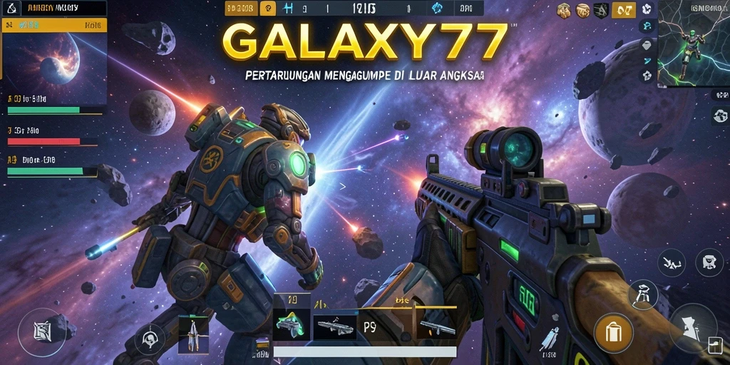 Tampilan gameplay <strong>GALAXY77</strong> yang intens di luar angkasa.