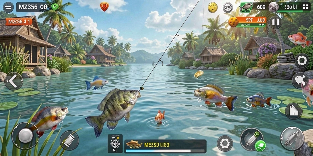Screenshot MZ356 menampilkan aksi memancing yang mendebarkan di lautan.