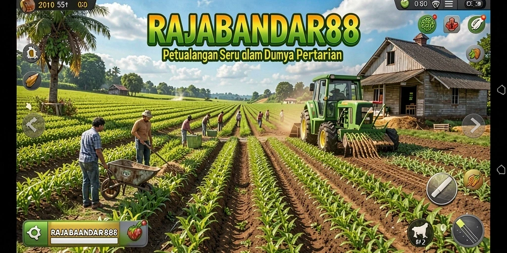 Tampilan gameplay RAJABANDAR88 menampilkan aktivitas pertanian yang interaktif.