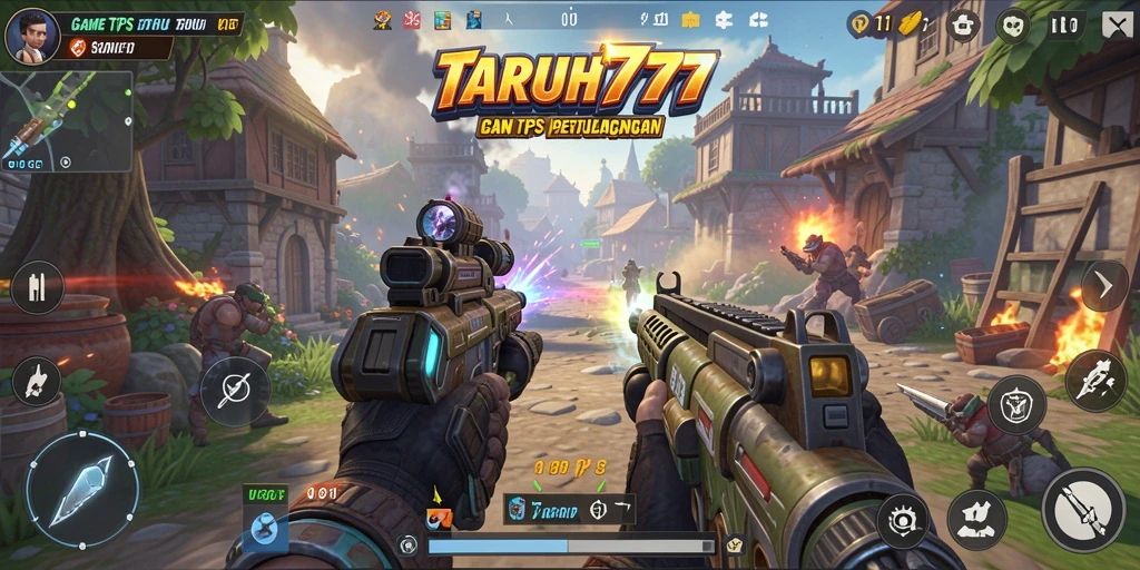 Screenshot TARUH777 menunjukkan aksi tembak-menembak mendebarkan di arena.