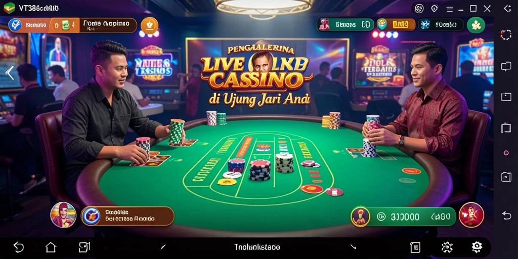 Tangkapan layar gameplay VT38 menampilkan dealer langsung dan pemain yang berinteraksi.